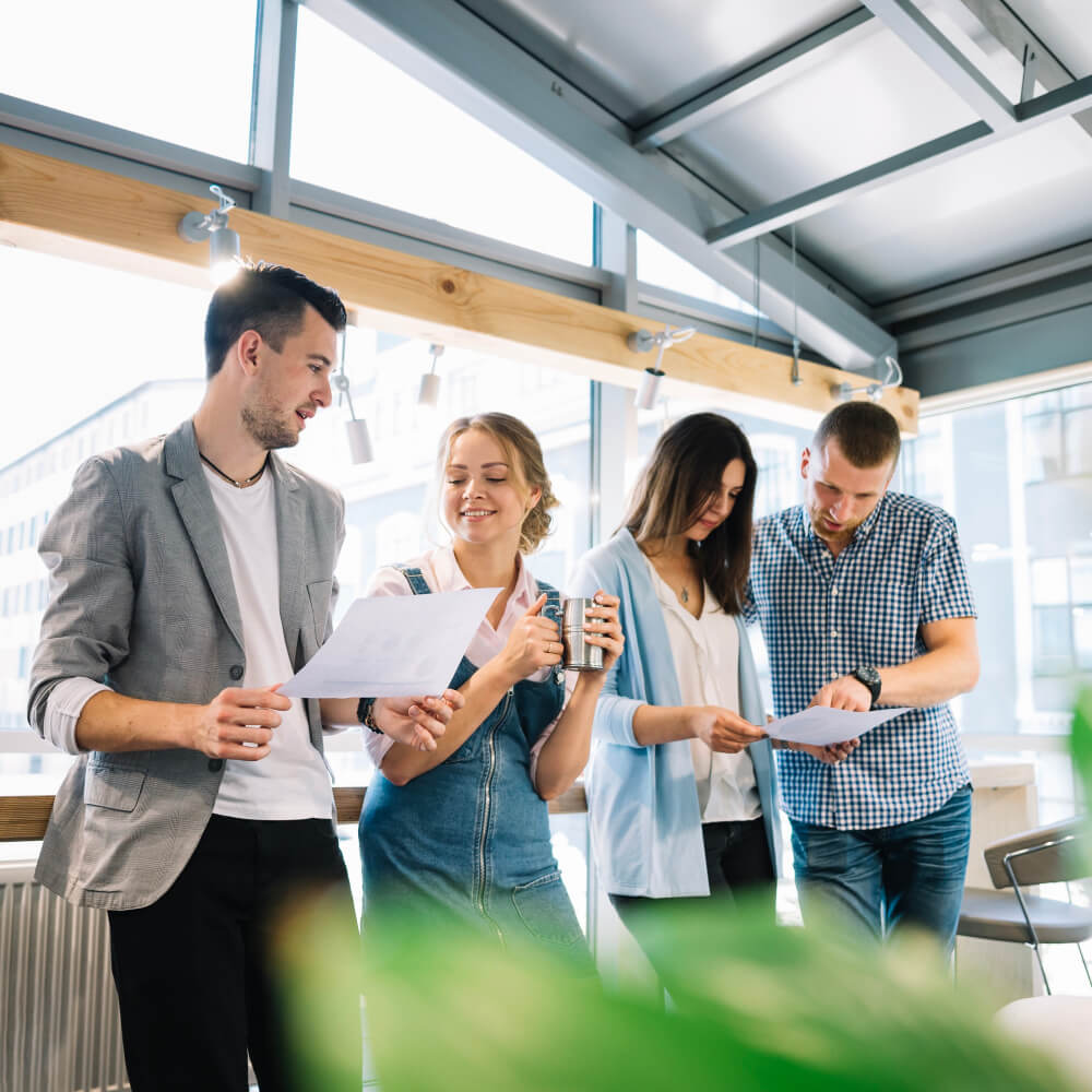 Coworkers working on plans